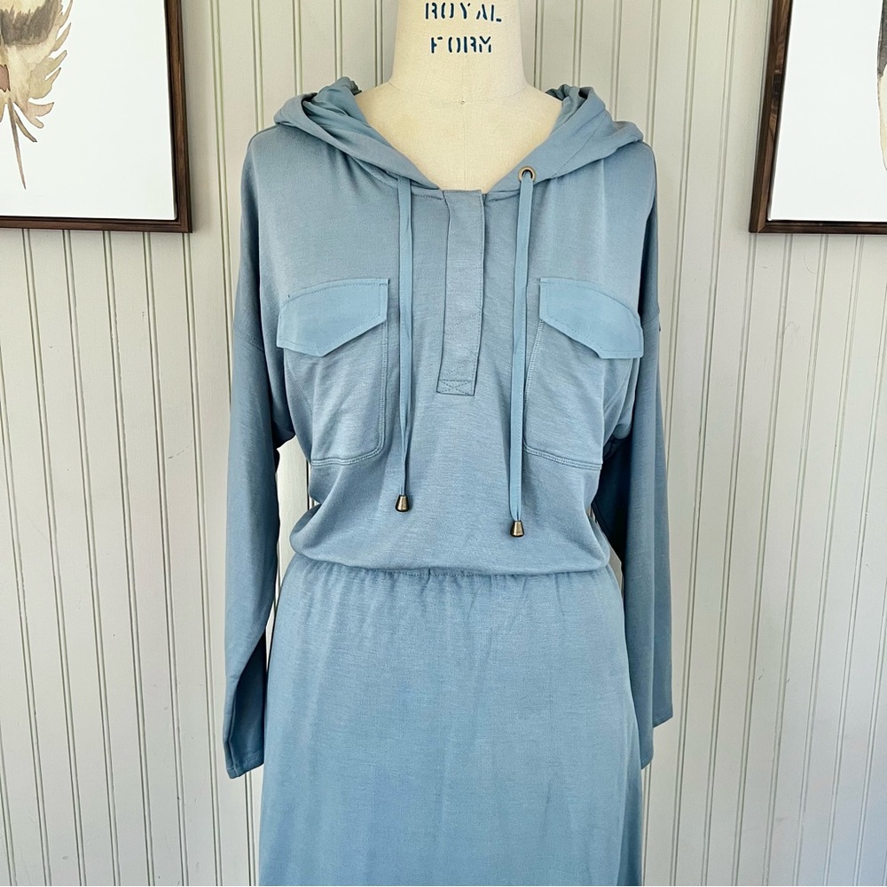 Soft Surroundings Spring Blue Shirt Dress with a gathered waist Size 1X - Picture 2 of 10